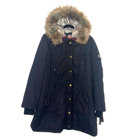 1 Madison Expedition Women's Faux Fur Hooded Parka Jacket - Black XL - Picture 1 of 13